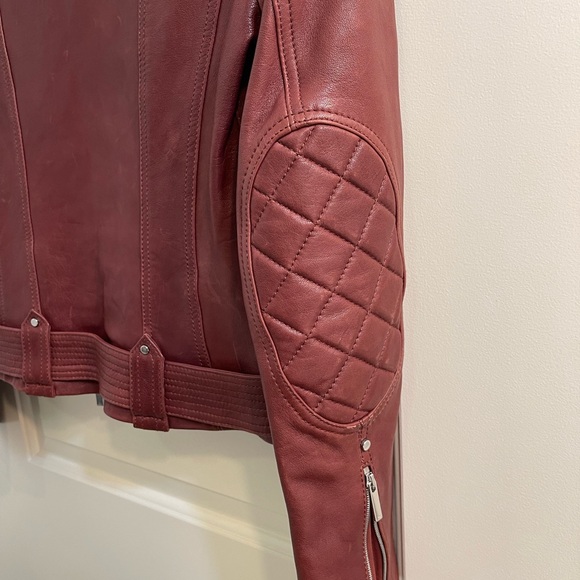 Karen Milllen burgundy leather moto biker jacket in excellent condition. - Picture 5 of 7